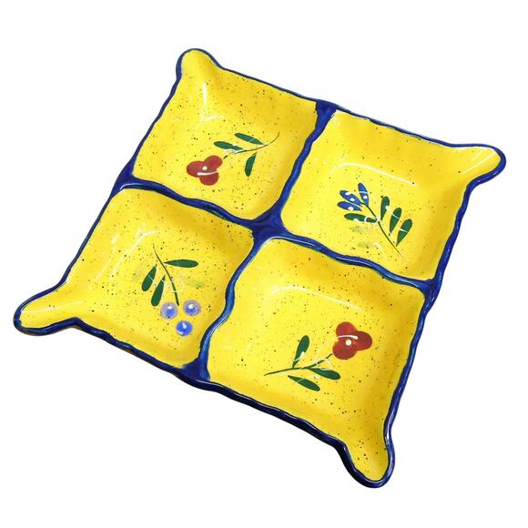 Baum Bros Divided Serving Tray 12.5" Dish Blue Floral Collection Platter Tuscan - Picture 7 of 7